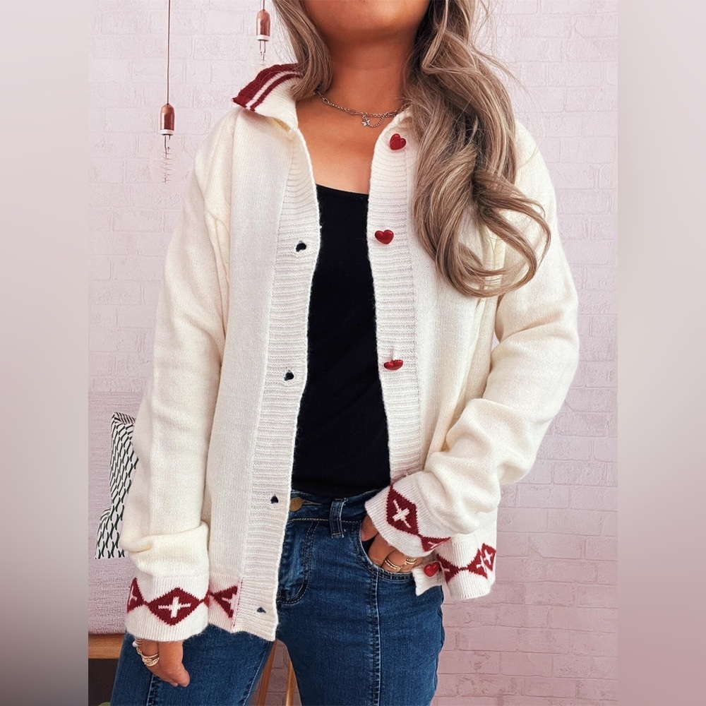 Heart Button Long Sleeve Cardigan